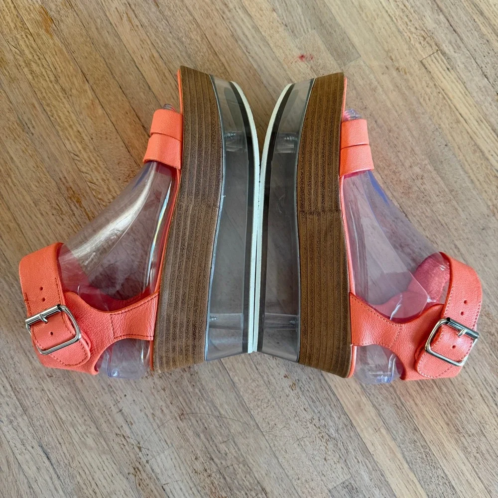 Orange Leather Platform Sandals AGL Attilio Giusti Leombruni Lucite Wood 37